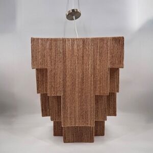 Large Tiered Rattan Pendant Light Coastal Ziggurat Chandelier 24x20